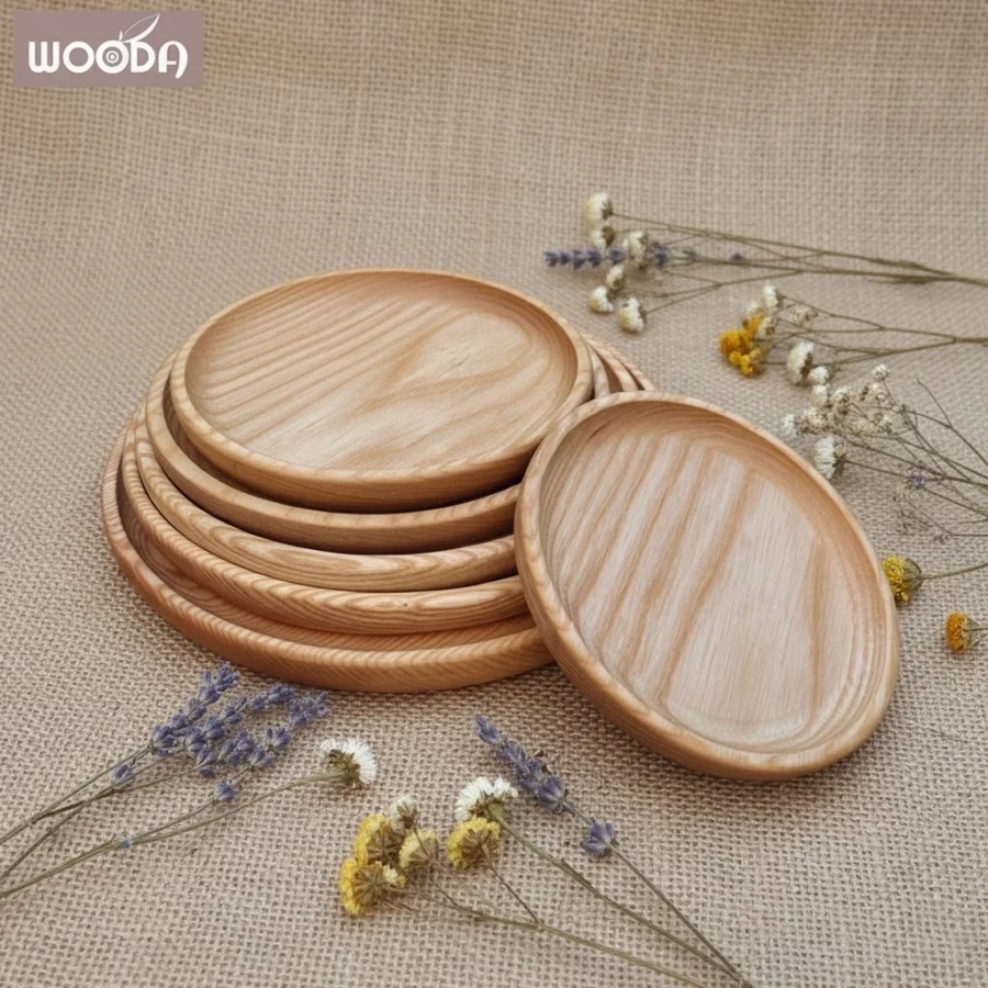 Đĩa gỗ tròn, khay gỗ tròn từ gỗ tự nhiên nguyên khối - Khay gỗ phục vụ, đựng đồ ăn minimalism