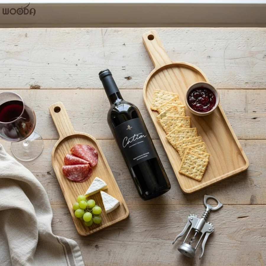 Khay chữ nhật có tay cầm vai cong - Khay gỗ phục vụ