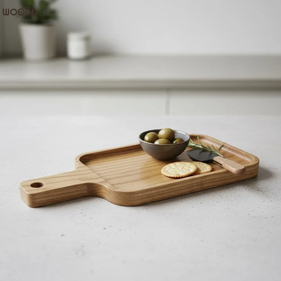 Khay chữ nhật gỗ tần bì có tay cầm size 12x28cm