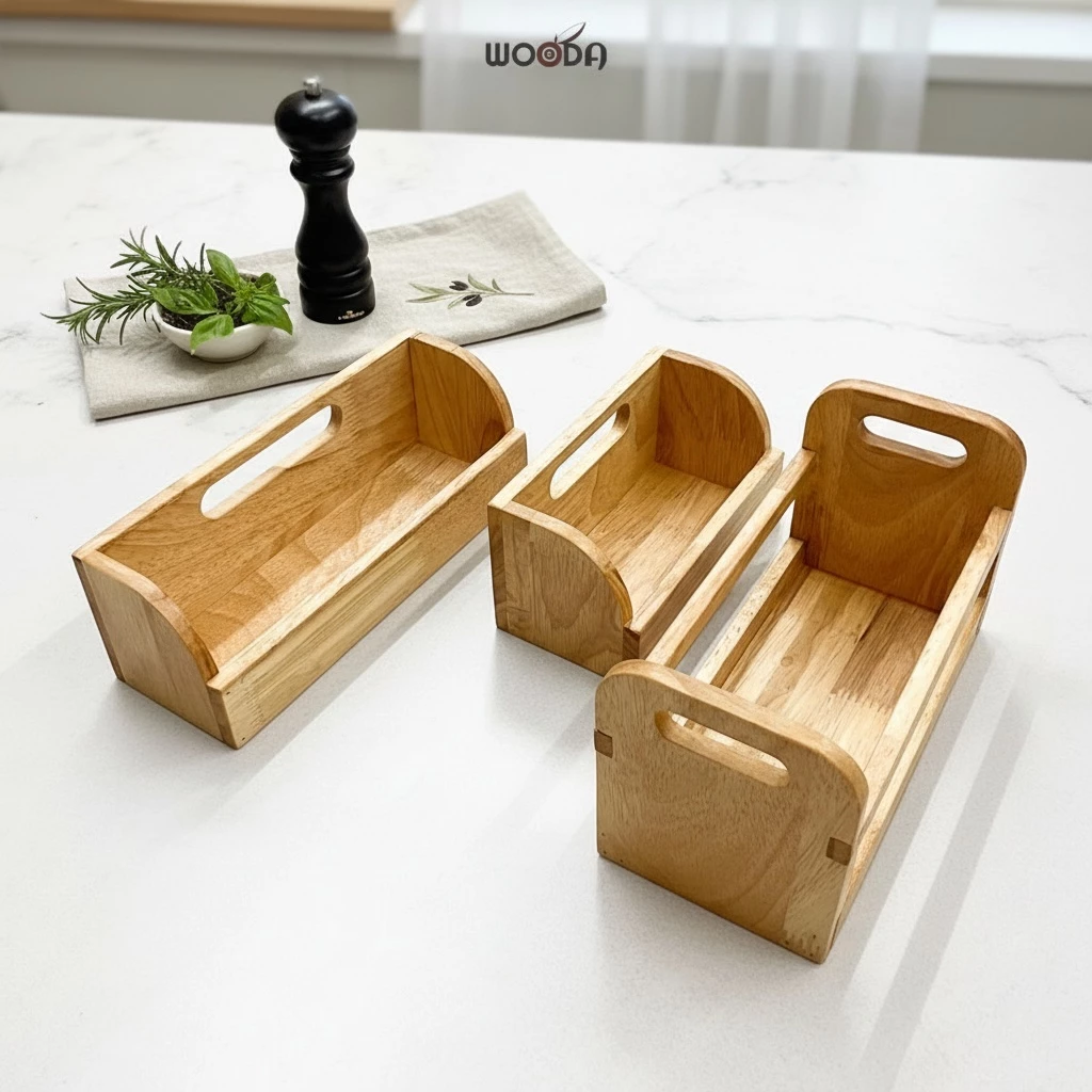 Khay đa năng đựng muỗng đũa, khay đựng chai lọ gia vị bằng gỗ - Ảnh 3