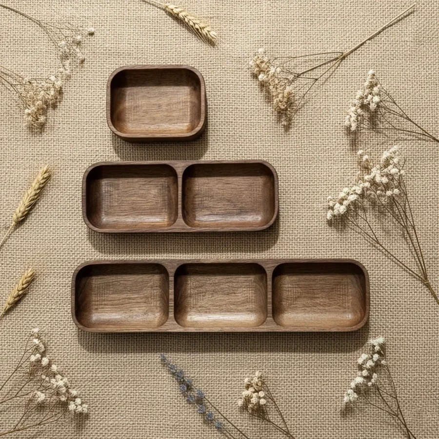 Khay đựng nước chấm nhiều ngăn gỗ óc chó cao cấp