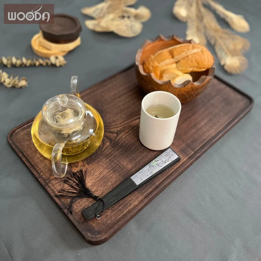 Khay gỗ / Mâm gỗ loại to hình hình chữ nhật màu nâu bằng gỗ ASH
