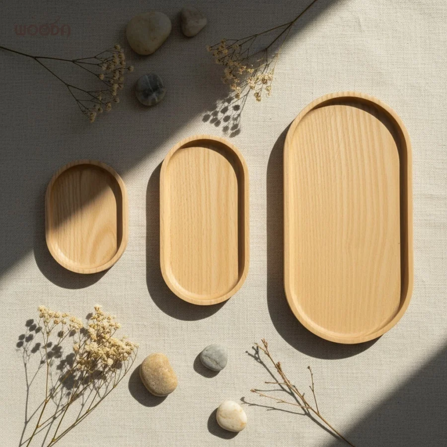 Khay gỗ hình Oval gỗ Tần Bì nguyên khối