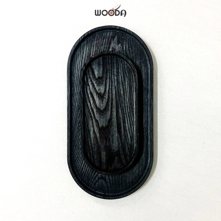 Khay gỗ hình Oval màu tối - Khay gỗ phục vụ, đựng đồ ăn, trà