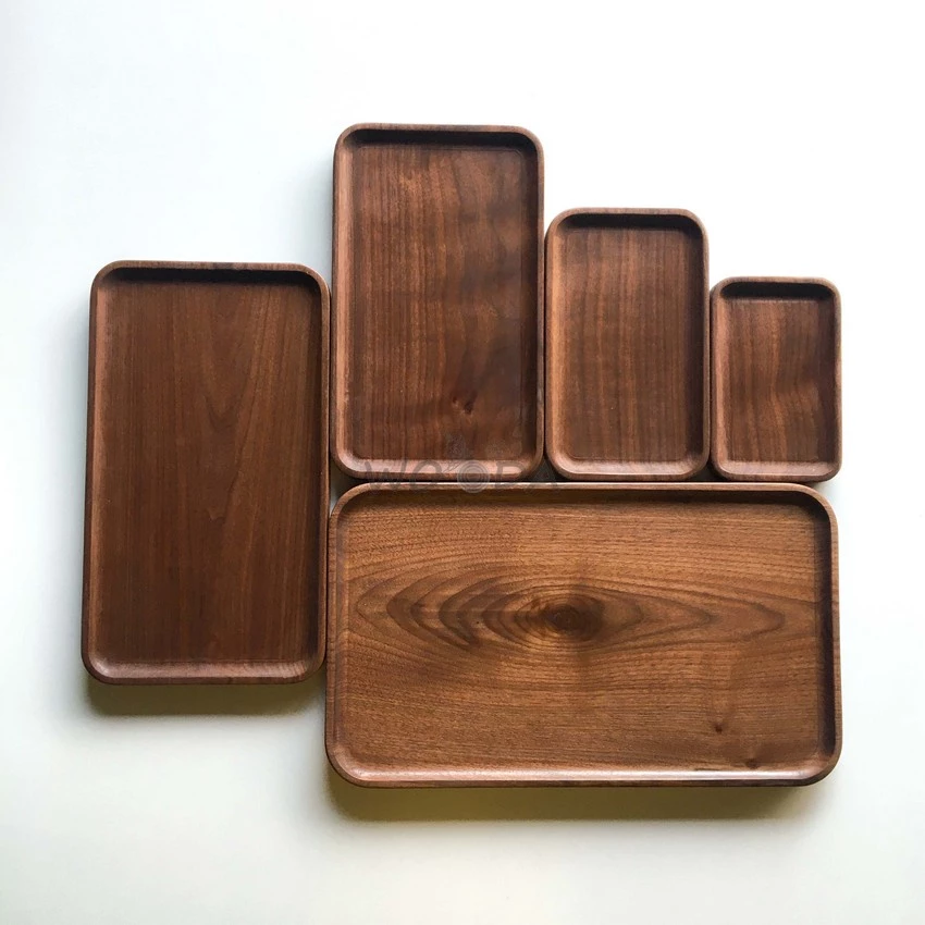 Khay gỗ óc chó (walnut) hình chữ nhật nguyên khối cao cấp nhiều kích thước