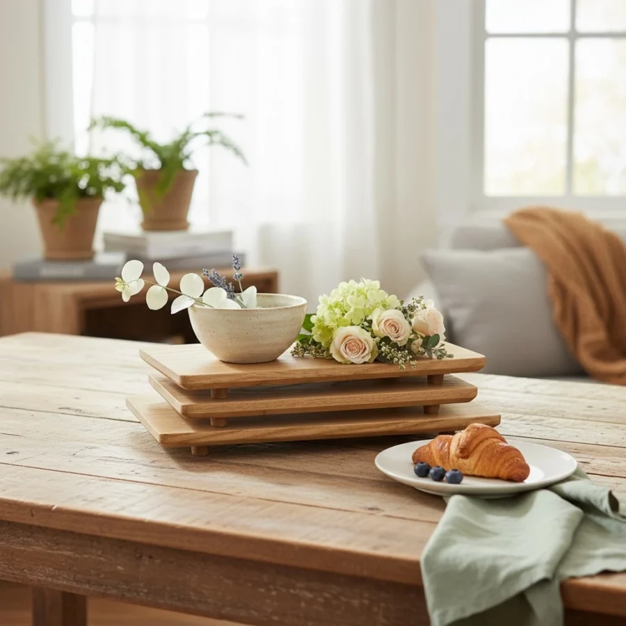 Khay/bàn trà gỗ nguyên khối có chân, bàn gỗ decor, kệ gỗ nhiều kích thước