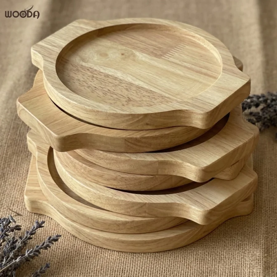 Đế nồi tròn có tay cầm gỗ cao su dày 15mm cao cấp có sơn chống thấm