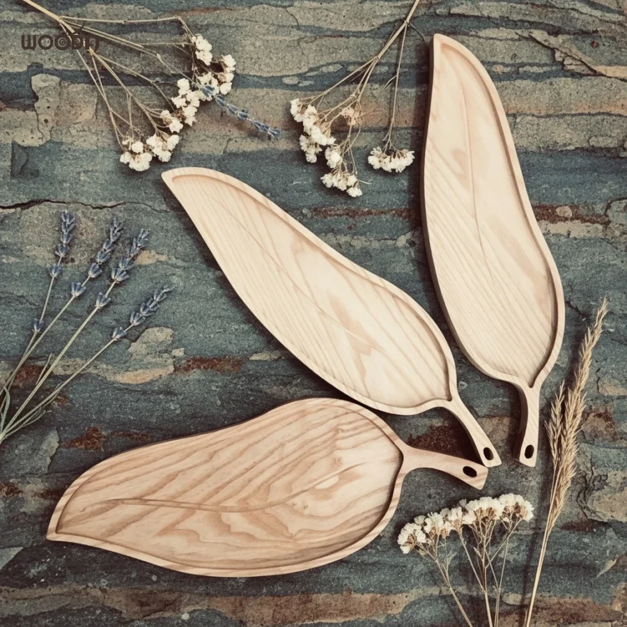 Khay Gỗ Decor Hình Chiếc Lá Đựng Trà, Bánh Mứt - Khay Gỗ Ash Nguyên Khối