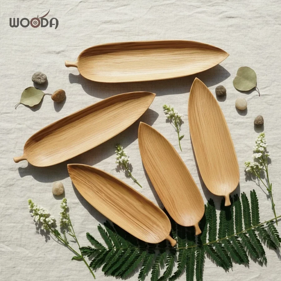 Khay Gỗ Decor Hình Chiếc Lá Tre - Khay Gỗ Phục Vụ