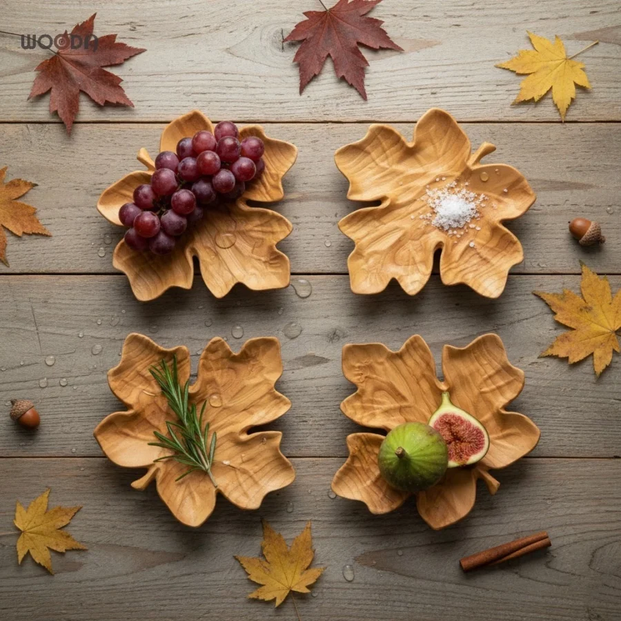 Khay Gỗ Hình Lá Phong - Khay Gỗ Tần Bì Đựng Thức Ăn - Size 24x24cm