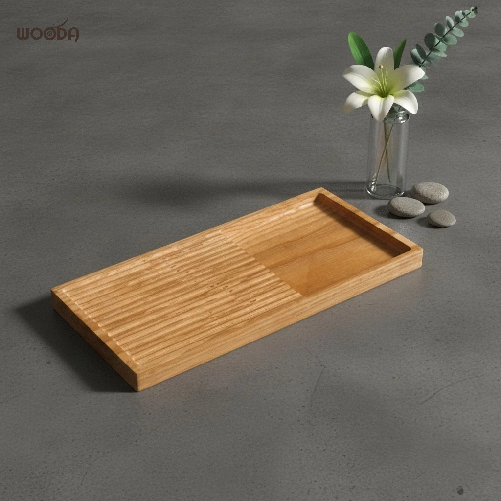 Khay Gỗ Phục Vụ Có Rãnh Bằng Gỗ Tần Bì (size 35.4x15.4cm) - Ảnh 4