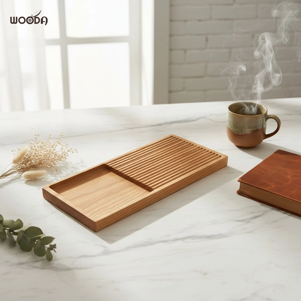 Khay Gỗ Phục Vụ Có Rãnh Bằng Gỗ Tần Bì (size 35.4x15.4cm) - Ảnh 5