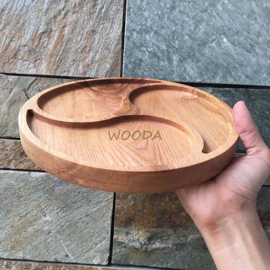 Khay Gỗ Tròn 3 Ngăn Gỗ Tự Nhiên, Khay Đựng Bánh Mứt - Ảnh 3