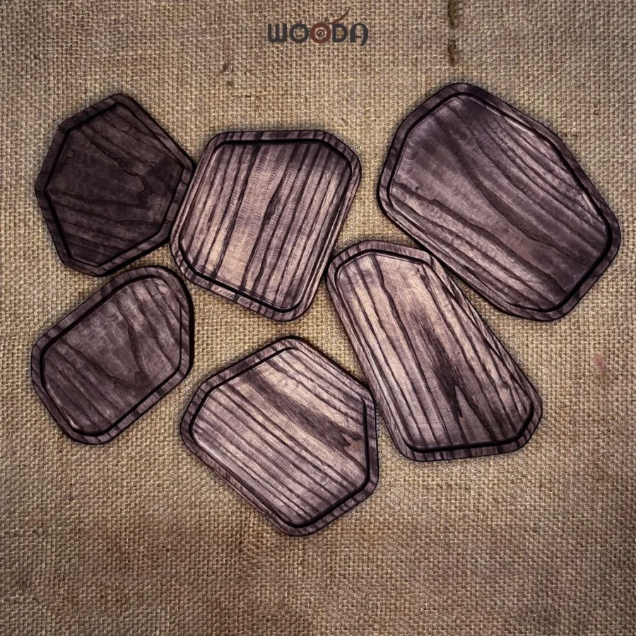 Khay gỗ Ash hình đá cuội, khay gỗ decor màu gỗ tần bì màu nâu sơn an toàn, khay gỗ đa năng