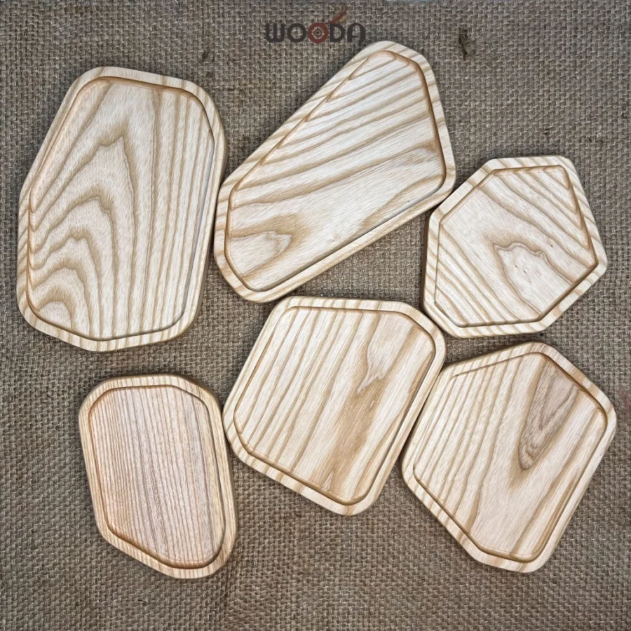 Khay gỗ Ash hình đá cuội, khay gỗ decor màu gỗ tần bì tự nhiên sơn an toàn, khay gỗ đa năng