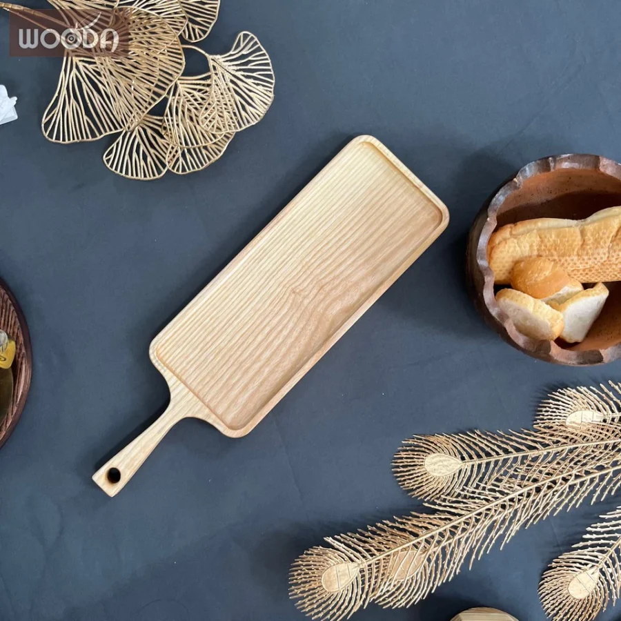 Khay gỗ chữ nhật loại dài có tay cầm