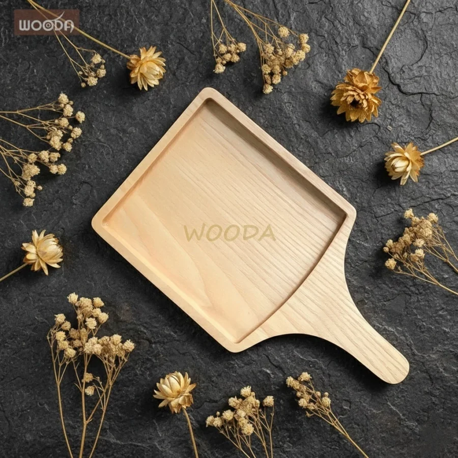 Khay gỗ chữ nhật loại ngắn có tay cầm 30x17x1.8cm