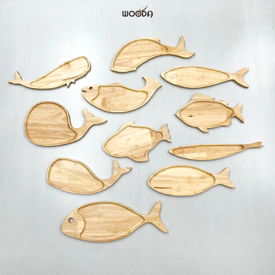 Khay gỗ hình cá, khay gỗ trang trí sushi, khay gỗ tự nhiên décor