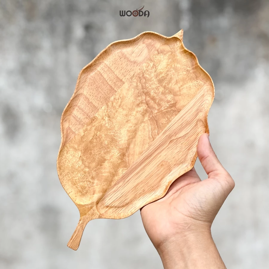 Khay gỗ hình lá thu, khay gỗ tự nhiên hình lá phong, lá tre decor - Ảnh 3