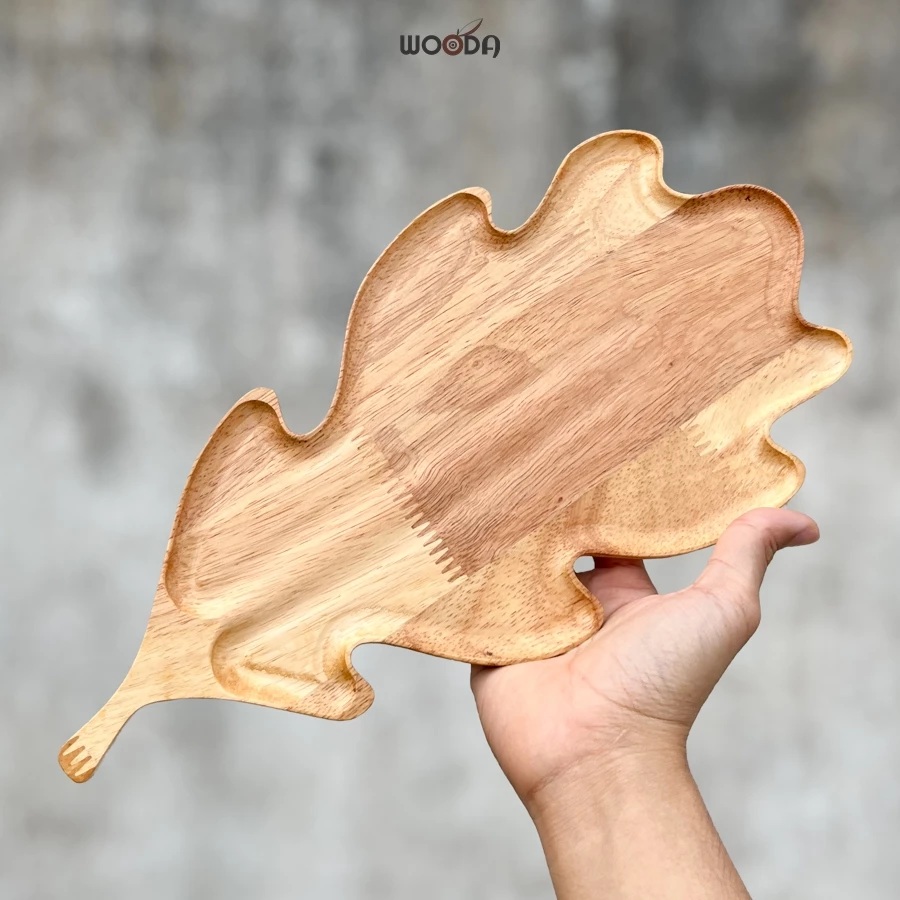 Khay gỗ hình lá thu, khay gỗ tự nhiên hình lá phong, lá tre decor - Ảnh 5