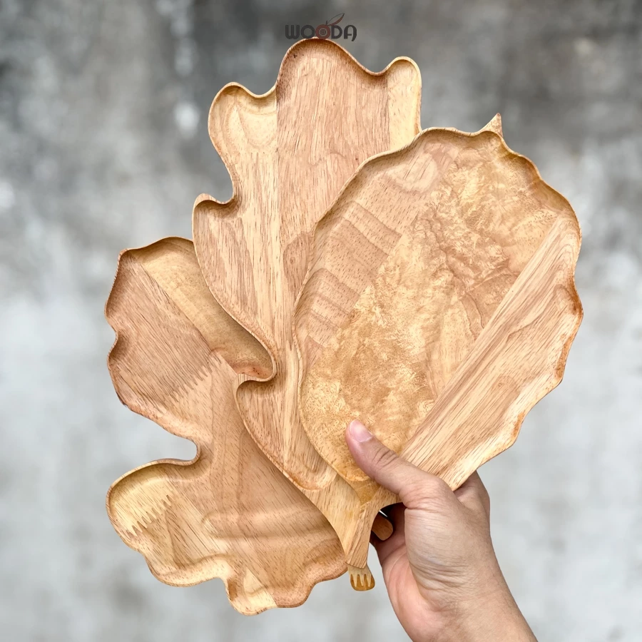 Khay gỗ hình lá thu, khay gỗ tự nhiên hình lá phong, lá tre decor - Ảnh 6