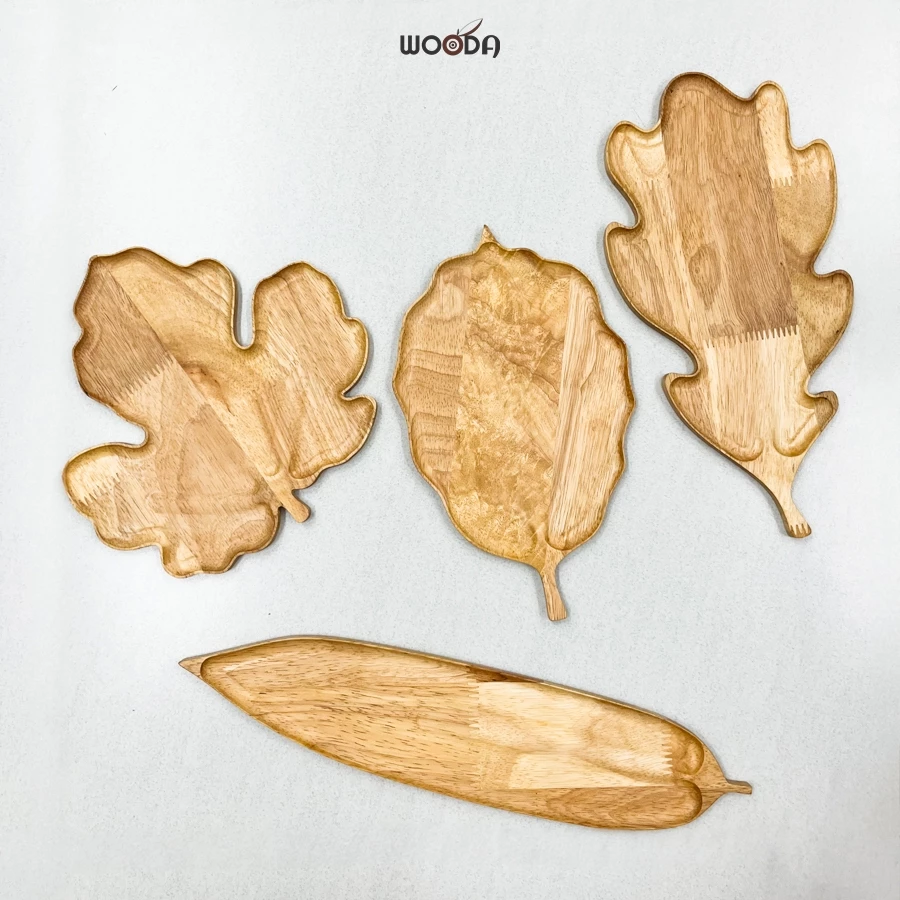 Khay gỗ hình lá thu, khay gỗ tự nhiên hình lá phong, lá tre decor