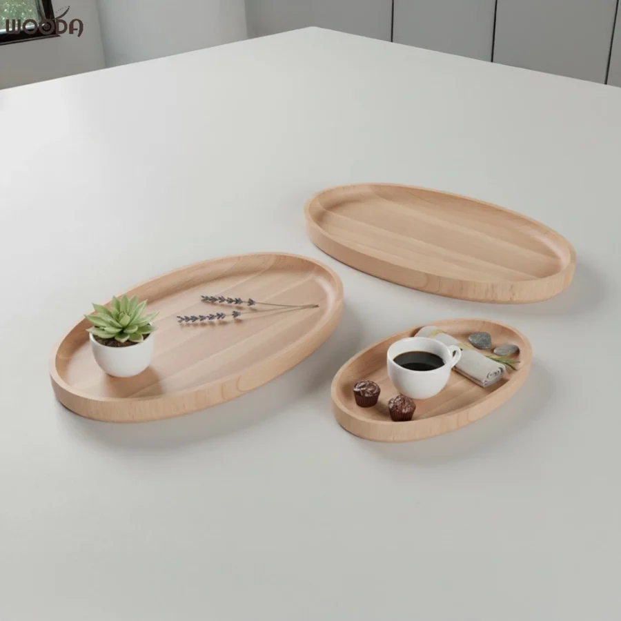 Khay gỗ hình trái xoan, khay gỗ oval decor, khay
