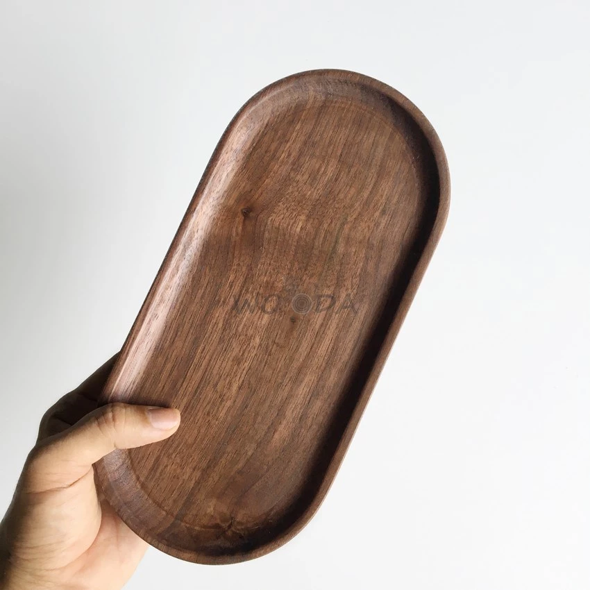 Khay gỗ óc chó (walnut) nguyên khối cao cấp hình oval, khay đựng thực phẩm, khay trà - Ảnh 3