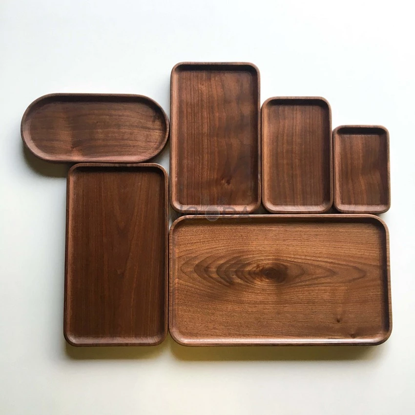 Khay gỗ óc chó (walnut) nguyên khối cao cấp hình oval, khay đựng thực phẩm, khay trà - Ảnh 4