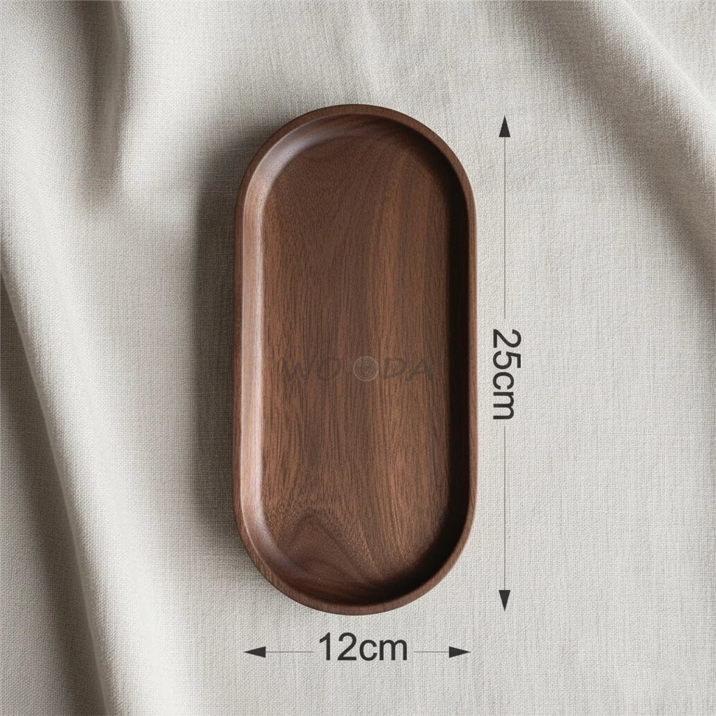 Khay gỗ óc chó (walnut) nguyên khối cao cấp hình oval, khay đựng thực phẩm, khay trà - Ảnh 5