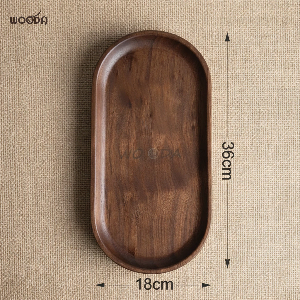 Khay gỗ óc chó (walnut) nguyên khối cao cấp hình oval, khay đựng thực phẩm, khay trà - Ảnh 6