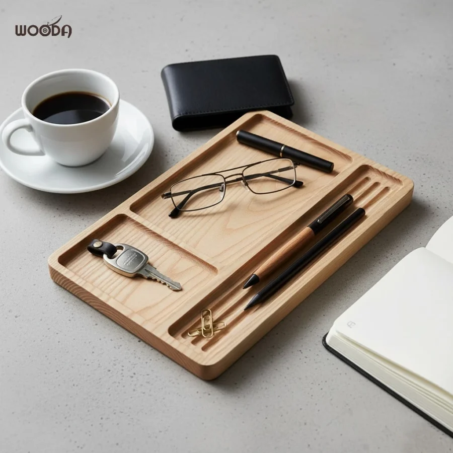 Khay gỗ tự nhiên đa năng để bàn làm việc từ gỗ sồi, tần bì, walnut 18x29.8cm