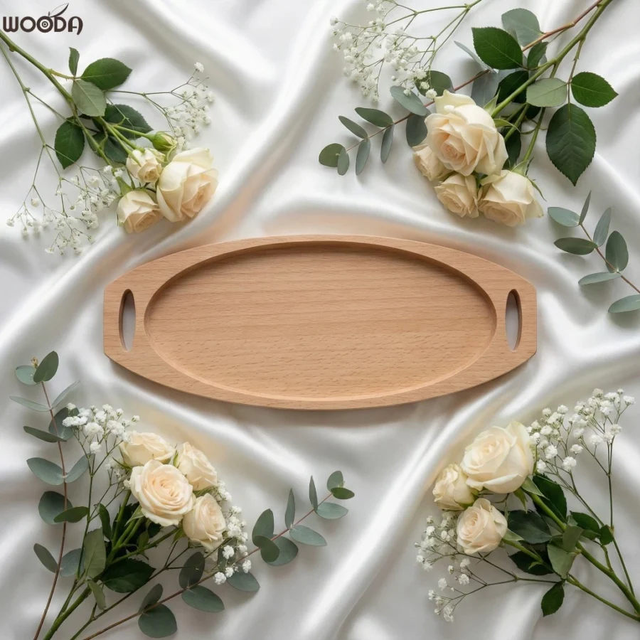 Khay oval có tay cầm, khay gỗ decor, khay gỗ phục vụ đa năng