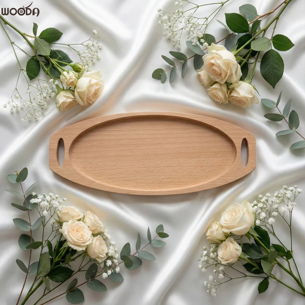Khay oval có tay cầm, khay gỗ decor, khay gỗ phục vụ đa năng
