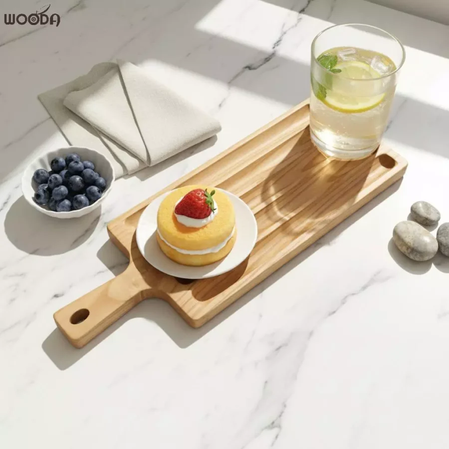 Khay/thớt gỗ có tay cầm đa chức năng có rãnh hứng dầu mỡ/nước sốt cao cấp