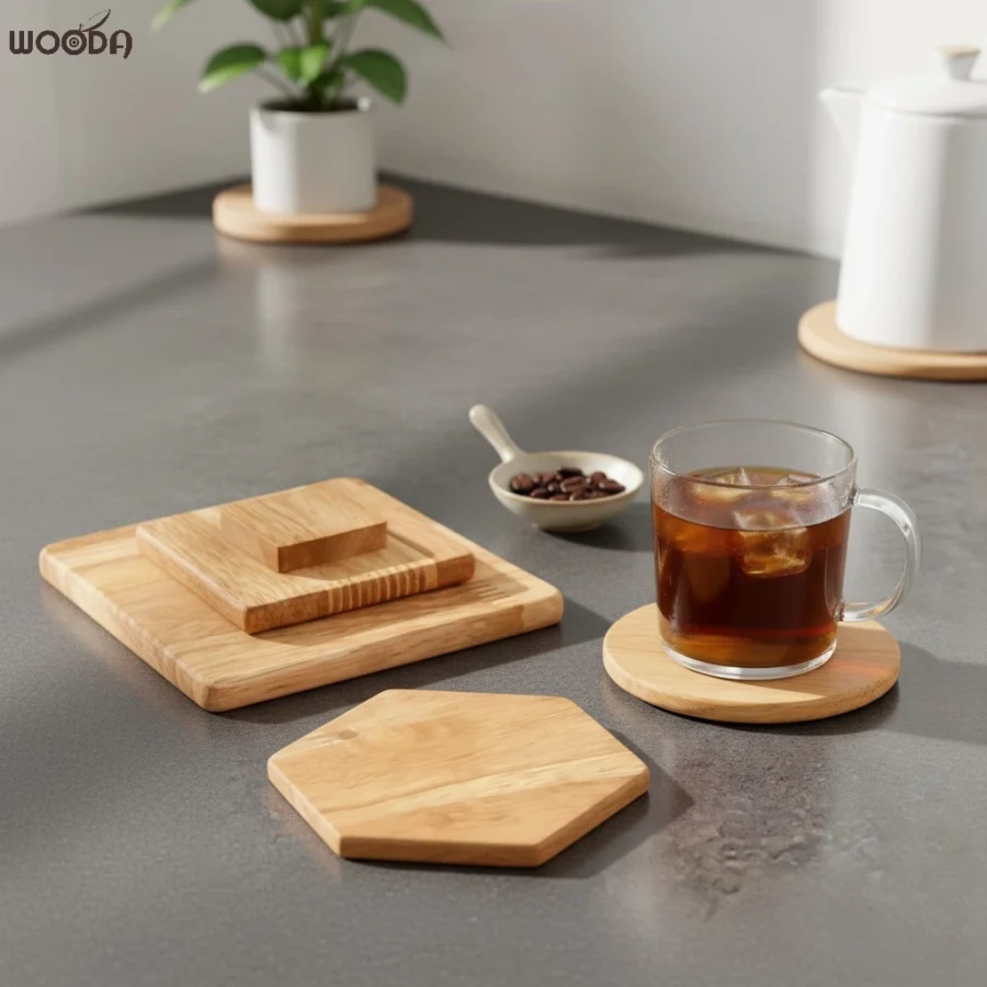 Lót ly gỗ vuông - tròn - lục giác có Sơn Chống Thấm, đế gỗ lót chậu nhiều kích thước