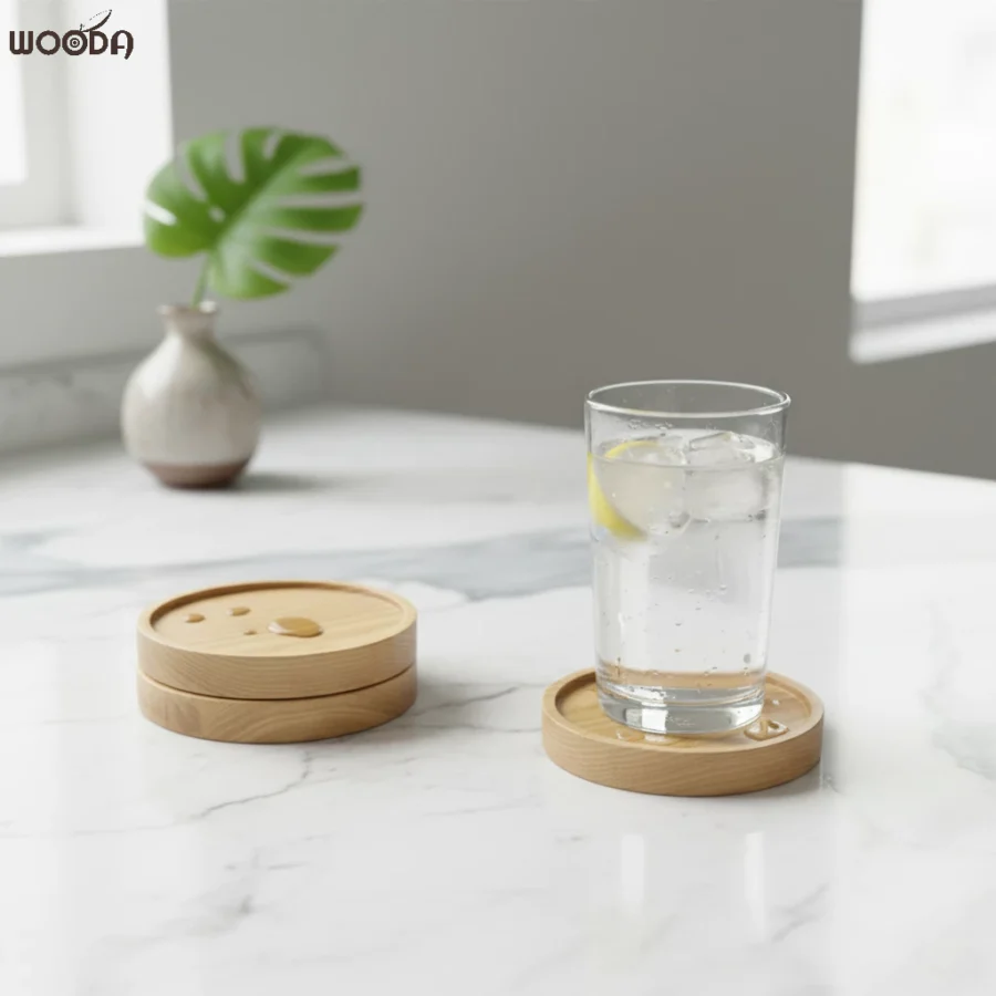 Lót ly tròn gỗ Tần Bì kích thước 10x10cm