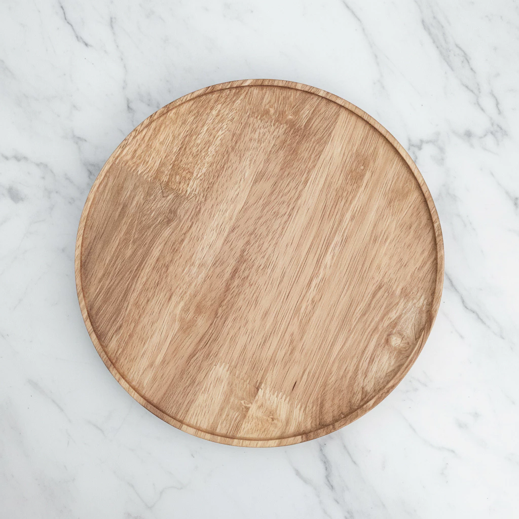 Mâm gỗ cao su tự nhiên hình tròn, mâm gỗ lớn phục vụ mỏng nhẹ - Ảnh 2