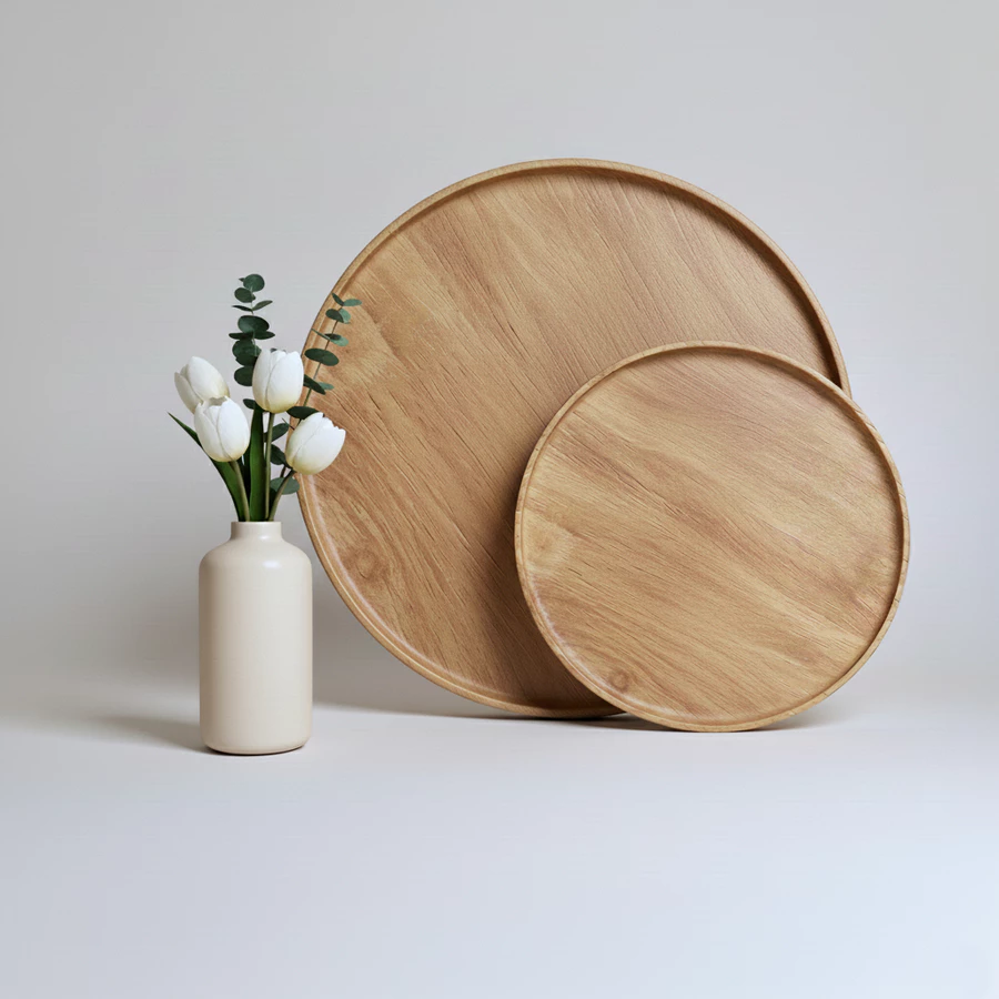 Mâm gỗ cao su tự nhiên hình tròn, mâm gỗ lớn phục vụ mỏng nhẹ - Ảnh 11