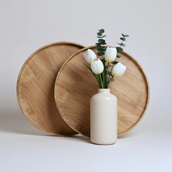 Mâm gỗ cao su tự nhiên hình tròn, mâm gỗ lớn phục vụ mỏng nhẹ - Ảnh 4
