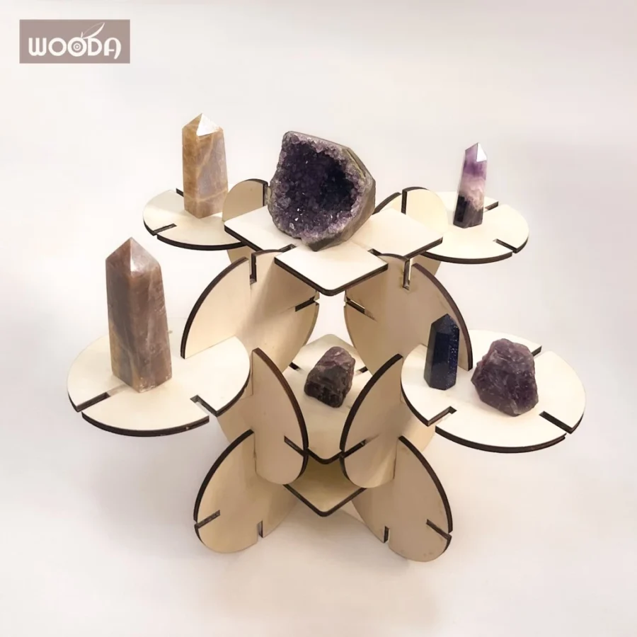 Miếng ghép kệ gỗ đa năng WOODA (Tròn/Vuông) 10x10cm, giá đỡ gỗ trưng bày đổi hình trong 30s