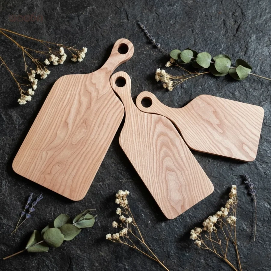 Thớt Gỗ Cao Cấp Decor Chữ Nhật Có Tay Cầm Nhiều Kích Thước, Thớt Gỗ Ash Nguyên Khối