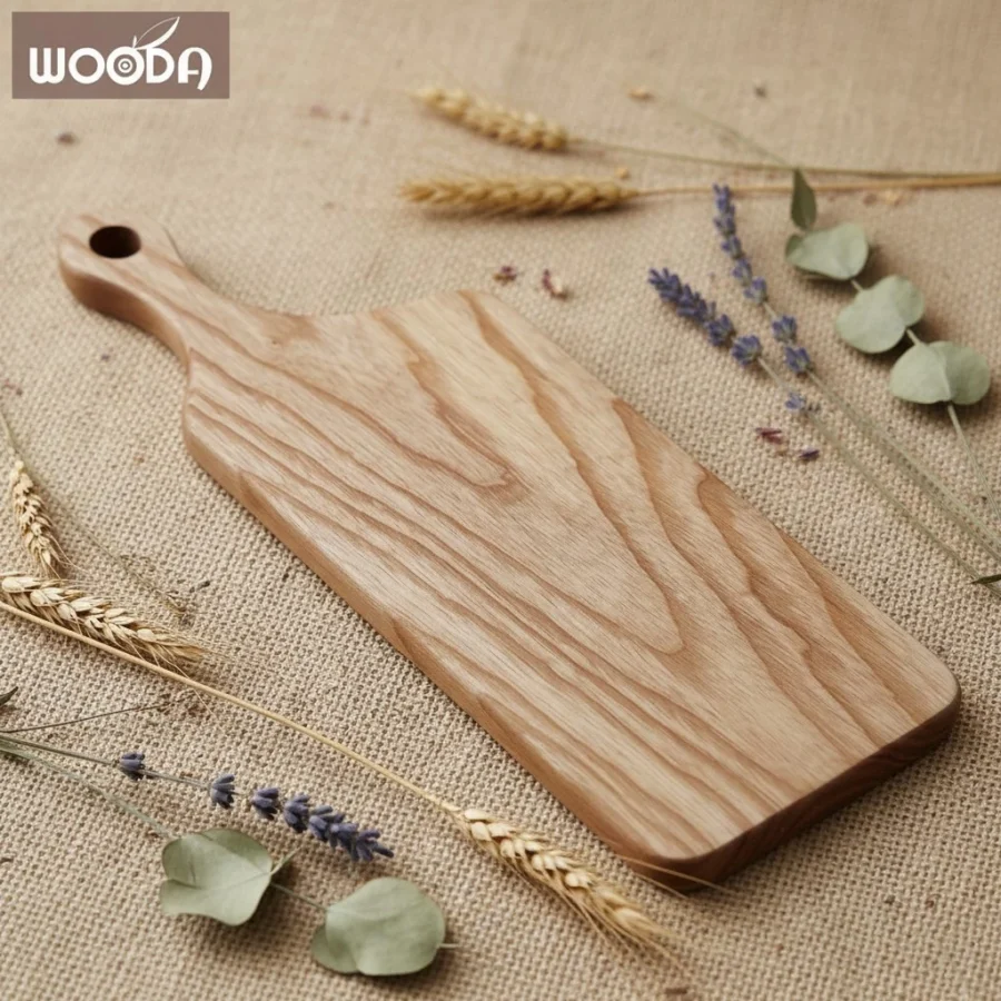 Thớt Gỗ Chữ Nhật Có Tay Cầm Lệch, Kích Thước 14x39x1.8cm