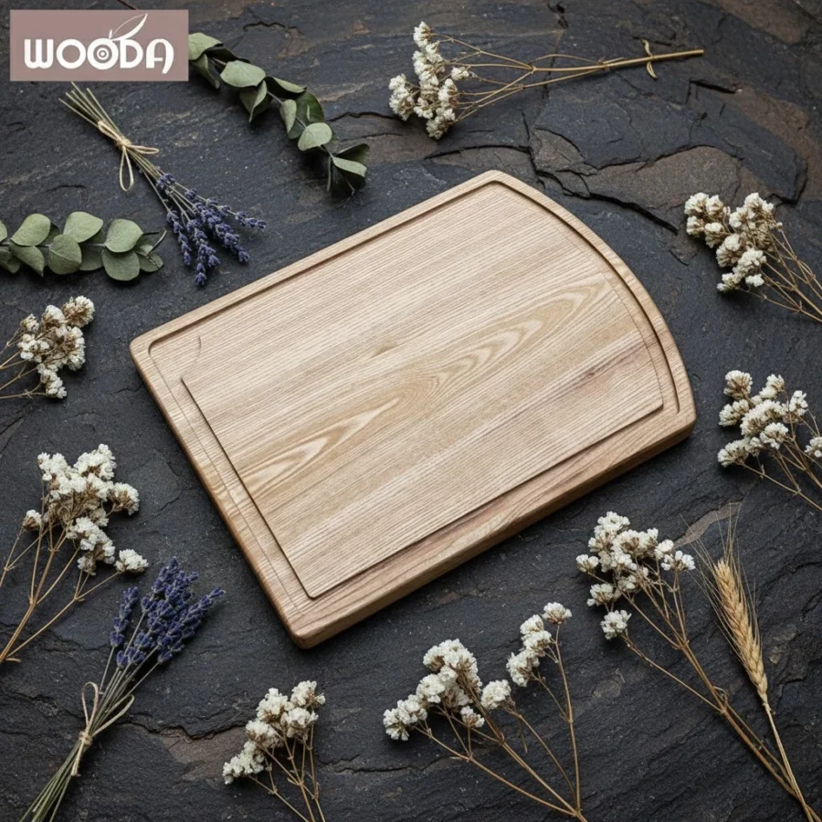 Thớt Gỗ Chữ Nhật Vòm Cong Có Rãnh, Kích Thước 25x32.5x1.8cm