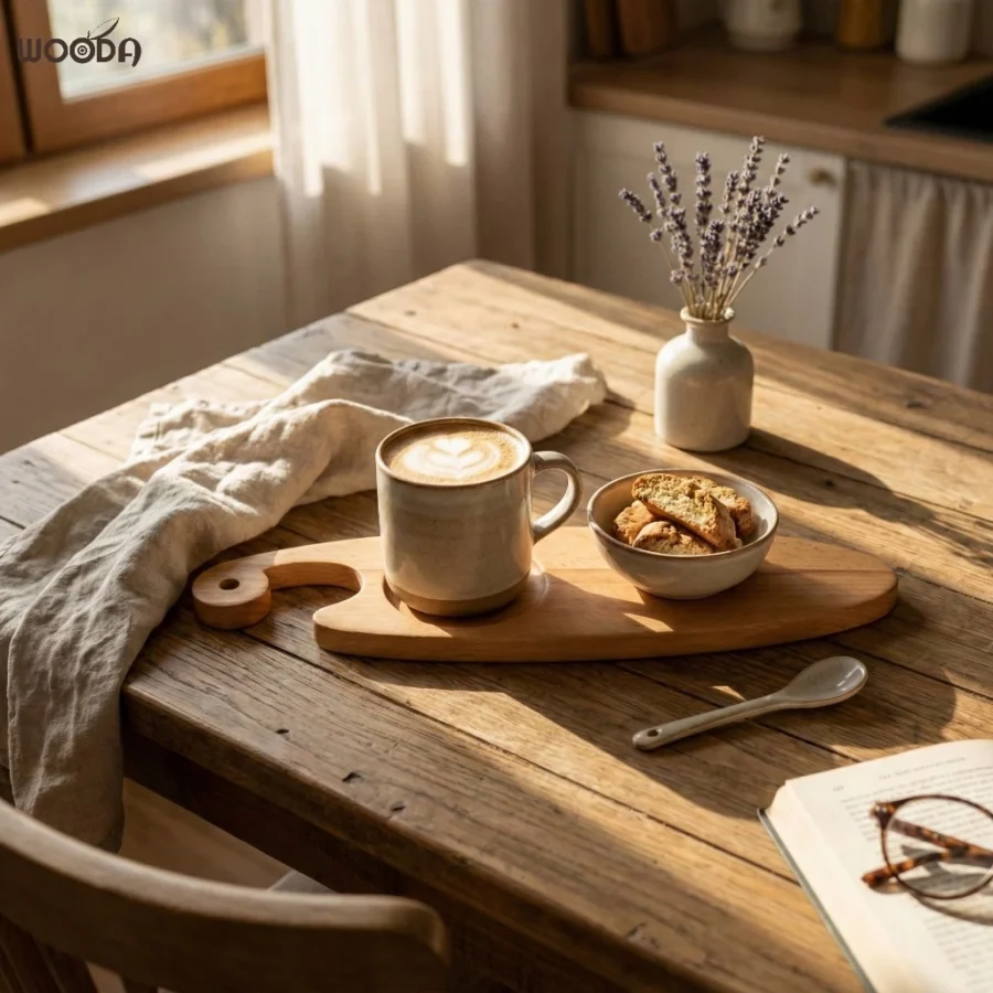 Thớt gỗ beech tự nhiên nguyên khối oval decor, thớt/khay gỗ có tay cầm đa năng