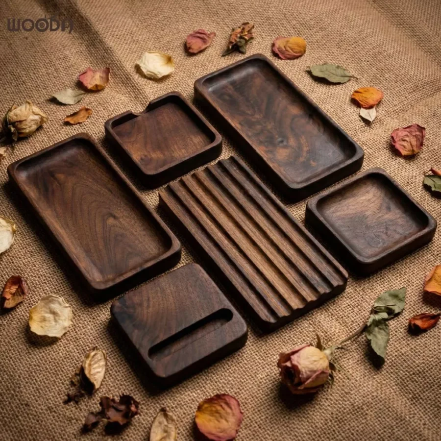 Bộ khay gỗ Walnut đa năng để bàn làm việc