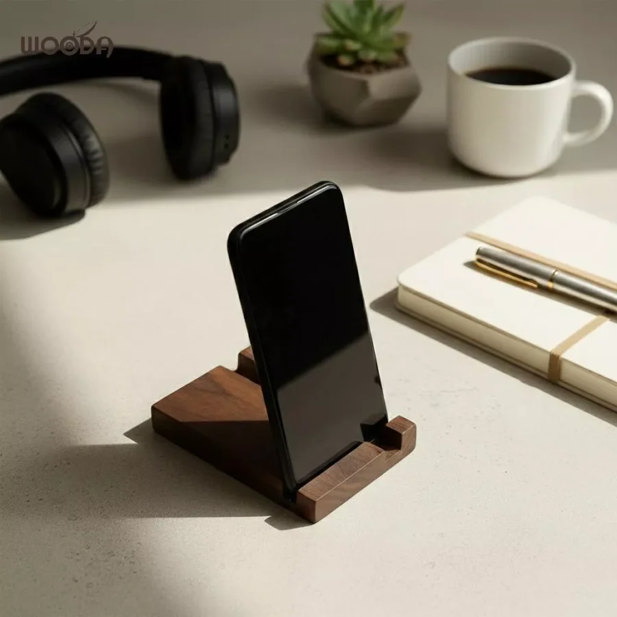 Kệ để điện thoại tối giản hình chữ nhật gỗ walnut cao cấp