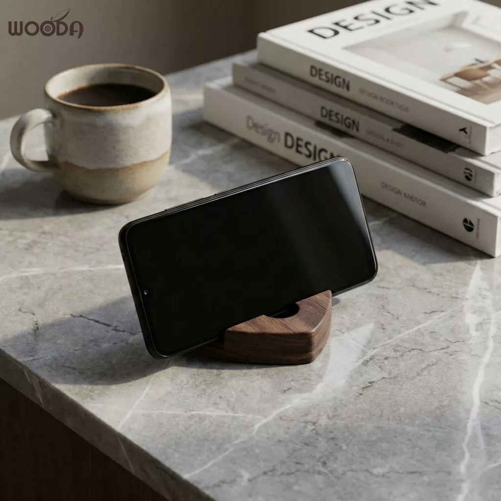 Kệ điện thoại tối giản hình Trái Tim bằng gỗ Walnut cao cấp - Ảnh 2