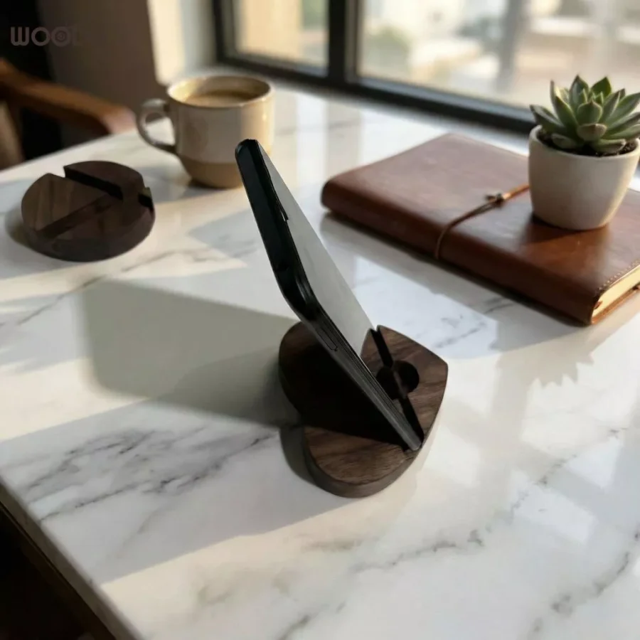 Kệ điện thoại tối giản hình Trái Tim bằng gỗ Walnut cao cấp