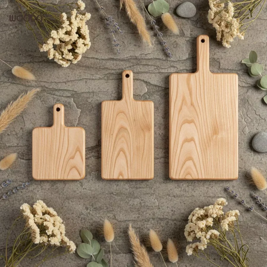 Thớt gỗ ash cao cấp vuông - chữ nhật tối giản có tay cầm, thớt gỗ decor, thớt gỗ phục vụ